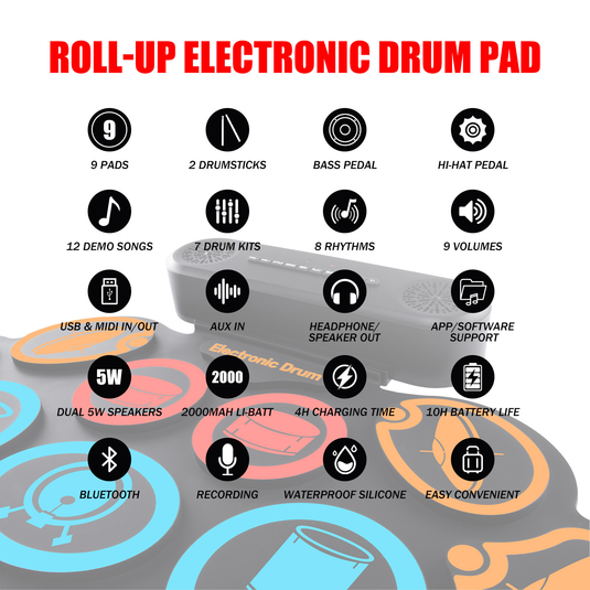 Kids Roll-Up Portable Electronic Drum Pad Kit