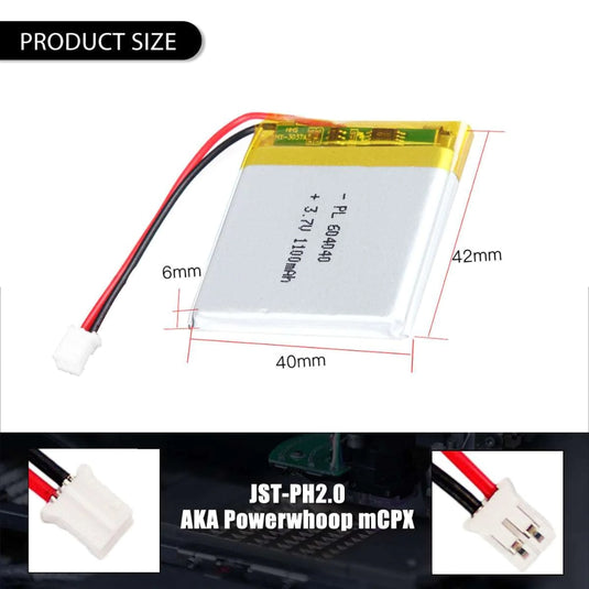 [PH2.0-JST Connector][604040] Universal 1100mAh 3.7V Rechargeable Li-Ion Lithium Polymer Battery - Polar Tech Australia