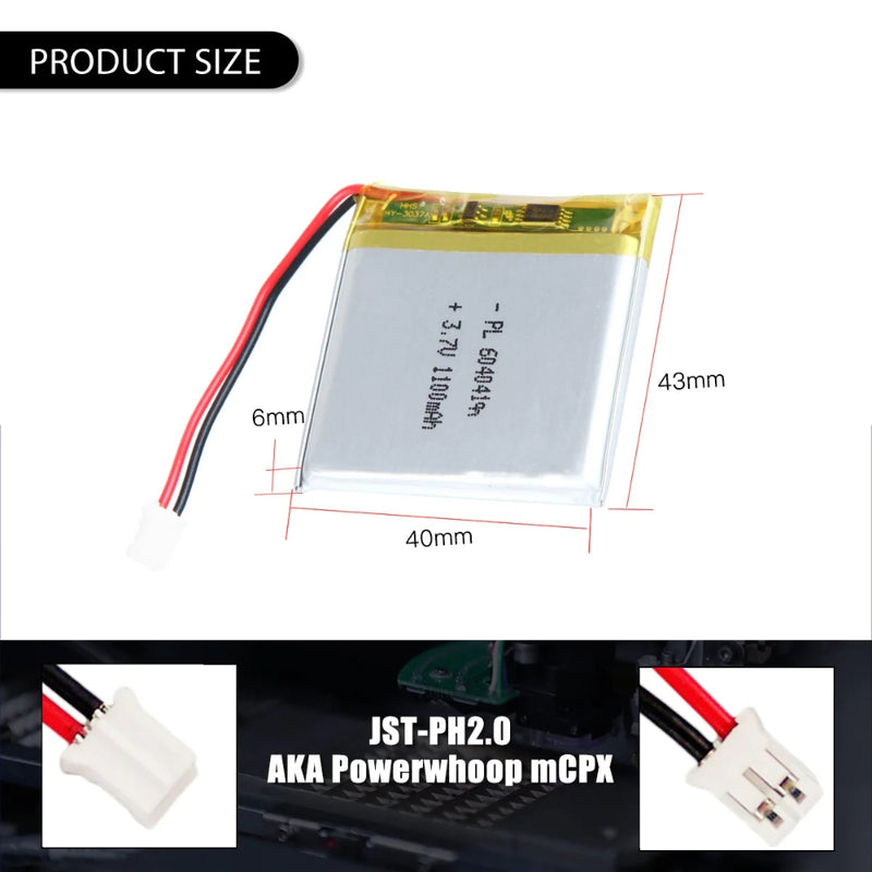 Chargez l&#39;image dans la visionneuse de la galerie, [PH2.0-JST Connector][604041] Universal 1100mAh 3.7V Rechargeable Li-Ion Lithium Polymer Battery - Polar Tech Australia
