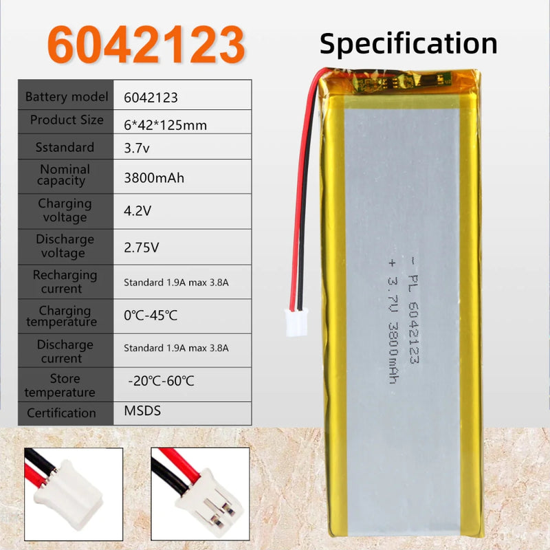 Cargue la imagen en el visor de la galería, [PH2.0-JST Connector][6042123] Universal 3800mAh 3.7V Rechargeable Li-Ion Lithium Polymer Battery - Polar Tech Australia
