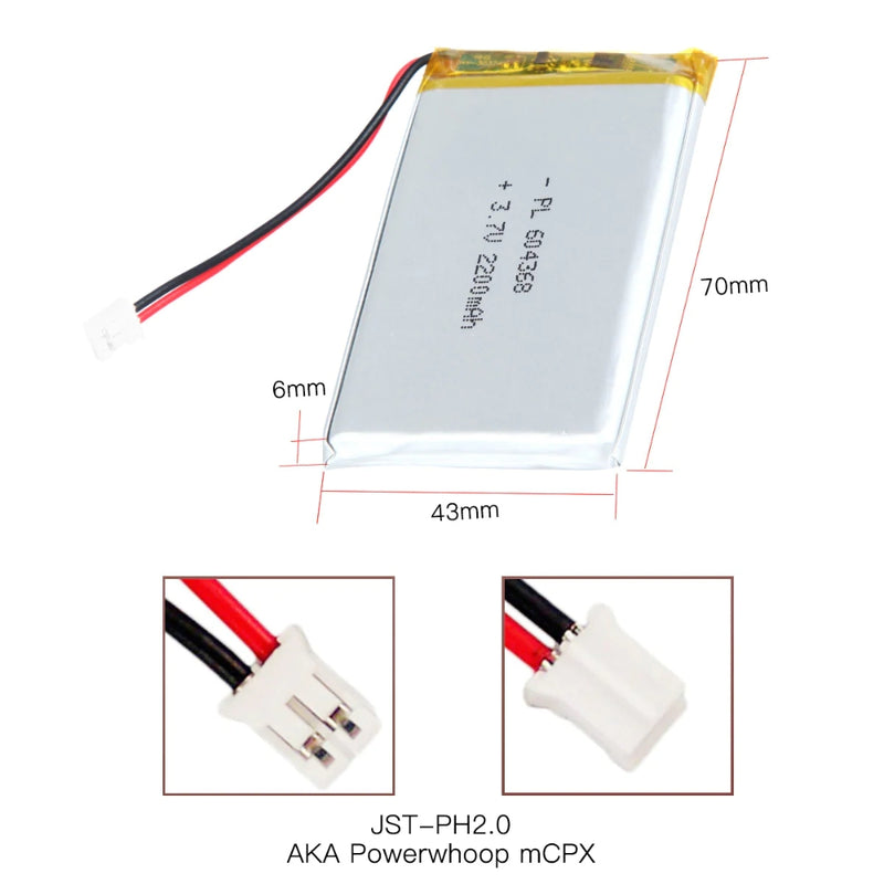 Cargue la imagen en el visor de la galería, [PH2.0-JST Connector][604070] Universal 2200mAh 3.7V Rechargeable Li-Ion Lithium Polymer Battery - Polar Tech Australia
