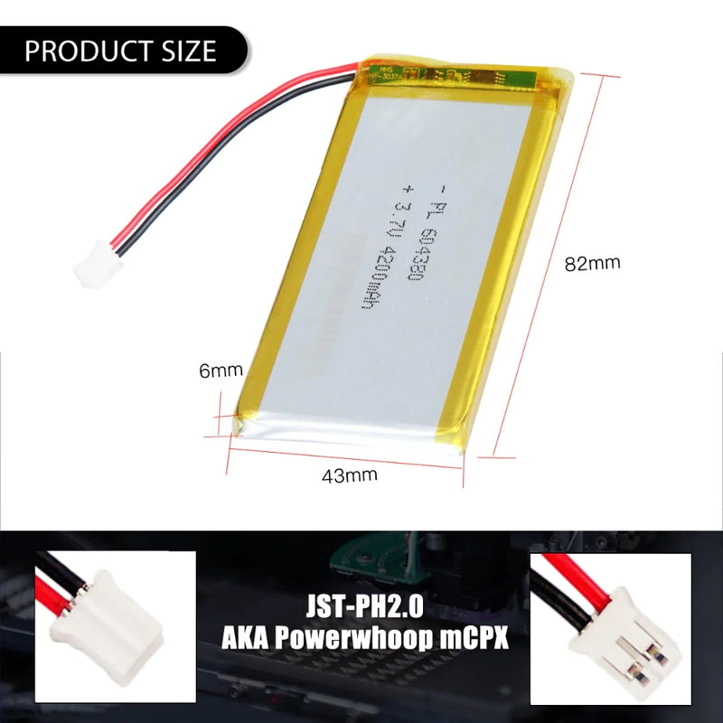 Cargue la imagen en el visor de la galería, [PH2.0-JST Connector][604380] Universal 4200mAh 3.7V Rechargeable Li-Ion Lithium Polymer Battery - Polar Tech Australia
