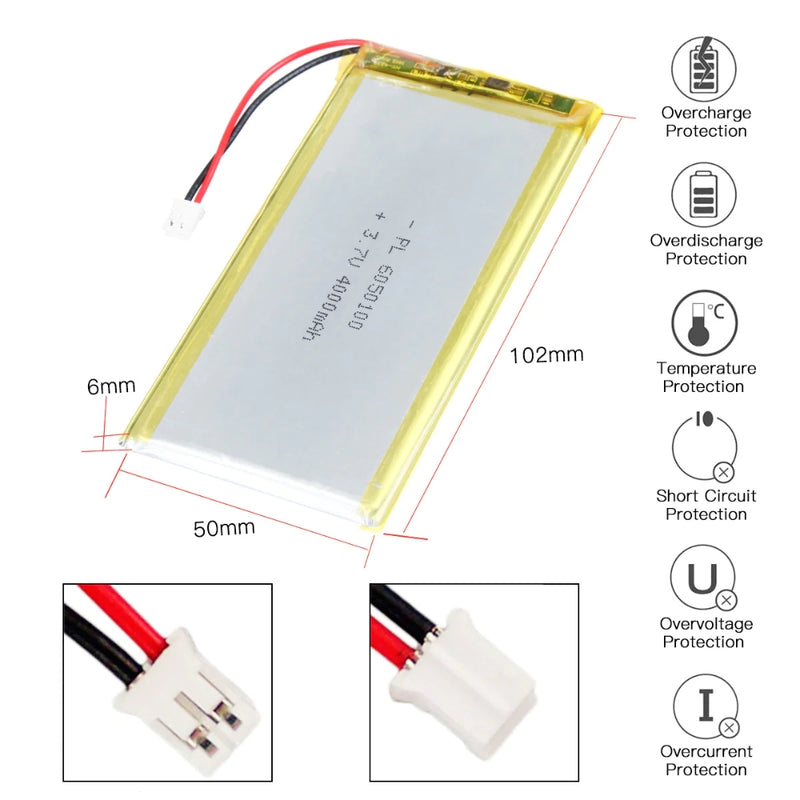 Cargue la imagen en el visor de la galería, [PH2.0-JST Connector][6050100] Universal 4000mAh 3.7V Rechargeable Li-Ion Lithium Polymer Battery - Polar Tech Australia
