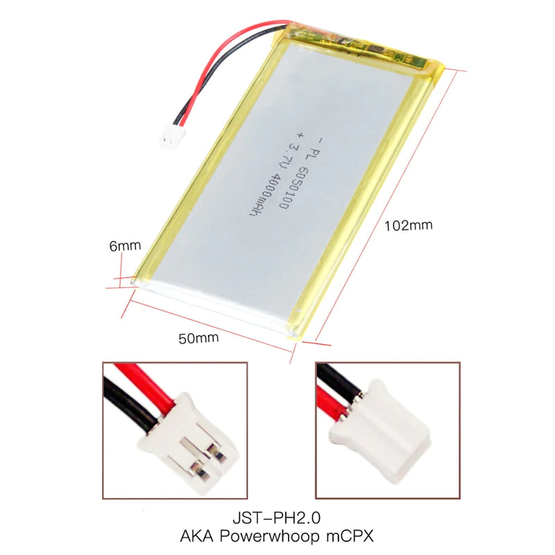 Cargue la imagen en el visor de la galería, [PH2.0-JST Connector][6050100] Universal 4000mAh 3.7V Rechargeable Li-Ion Lithium Polymer Battery - Polar Tech Australia
