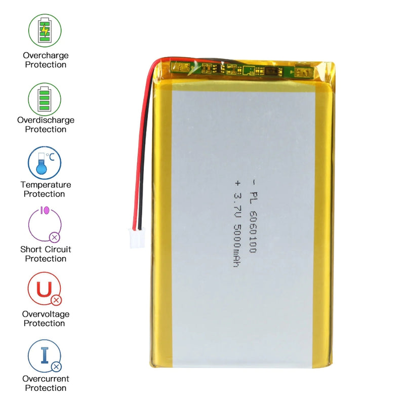 Cargue la imagen en el visor de la galería, [PH2.0-JST Connector][6060100] Universal 5000mAh 3.7V Rechargeable Li-Ion Lithium Polymer Battery - Polar Tech Australia

