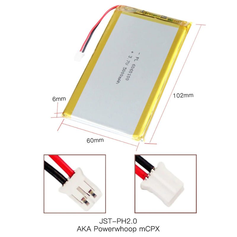 Cargue la imagen en el visor de la galería, [PH2.0-JST Connector][6060100] Universal 5000mAh 3.7V Rechargeable Li-Ion Lithium Polymer Battery - Polar Tech Australia
