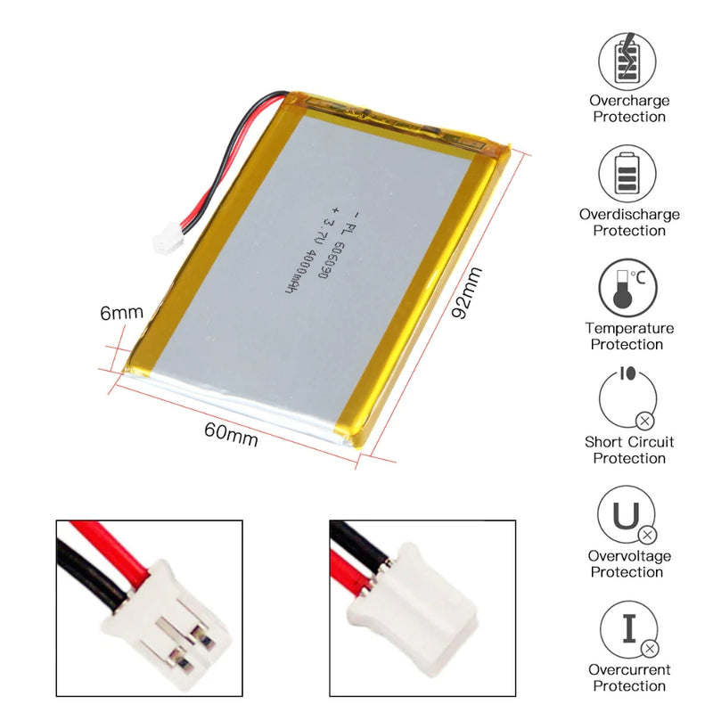 Load image into Gallery viewer, [PH2.0-JST Connector][606090] Universal 4000mAh 3.7V Rechargeable Li-Ion Lithium Polymer Battery - Polar Tech Australia
