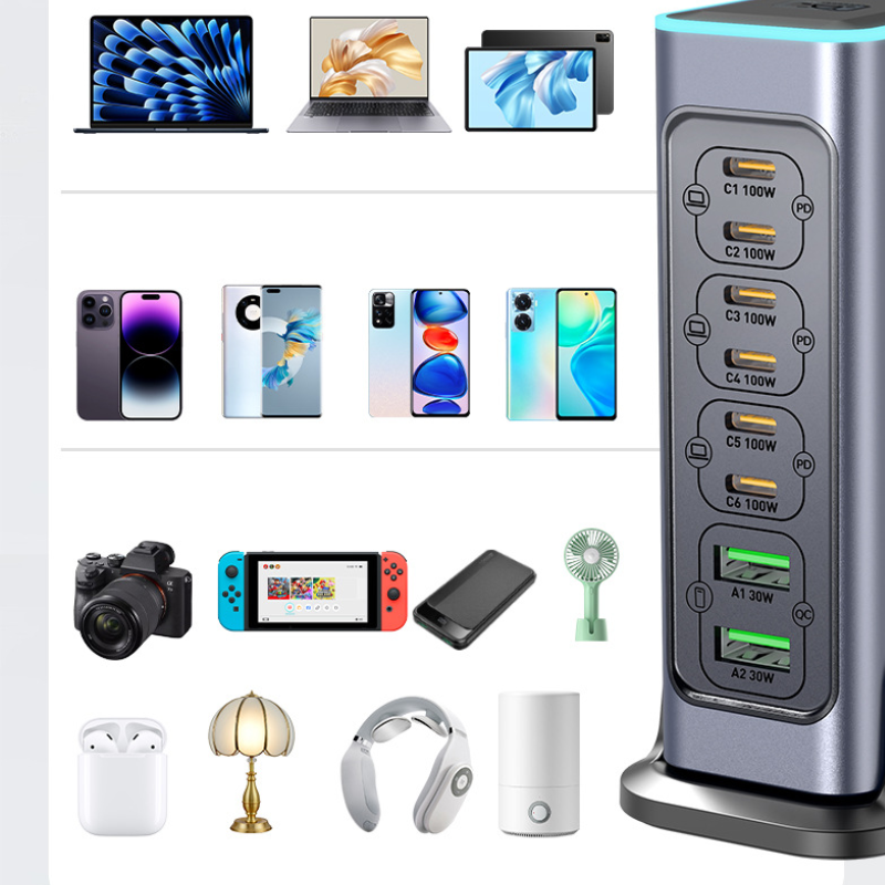 Cargue la imagen en el visor de la galería, [660W GaN][RGB Light Effect] Universal Phone Tablet Laptop MacBook PD+QC 8 Port USB Type-C Wall Charger Desktop Home Office Charging Station Power Adapter (AU Plug) - Polar Tech Australia
