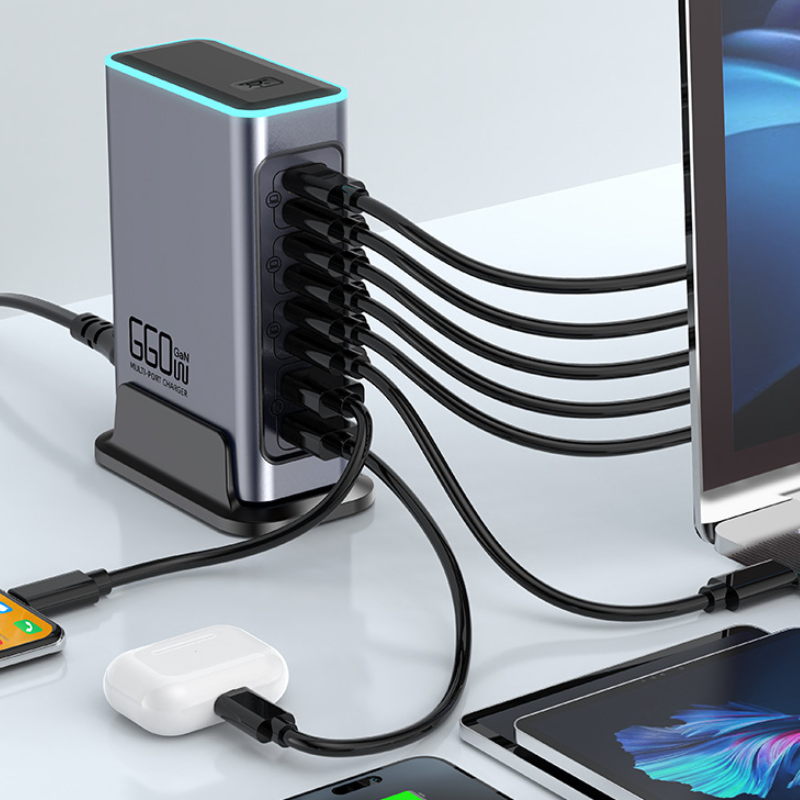 Cargue la imagen en el visor de la galería, [660W GaN][RGB Light Effect] Universal Phone Tablet Laptop MacBook PD+QC 8 Port USB Type-C Wall Charger Desktop Home Office Charging Station Power Adapter (AU Plug) - Polar Tech Australia
