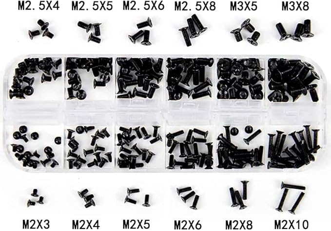 Chargez l&#39;image dans la visionneuse de la galerie, [240 Pieces] Black Alloy Steel PC Computer Laptop Mobile Phone Printer Electronics Screw Set (M2 M2.5 M3)
