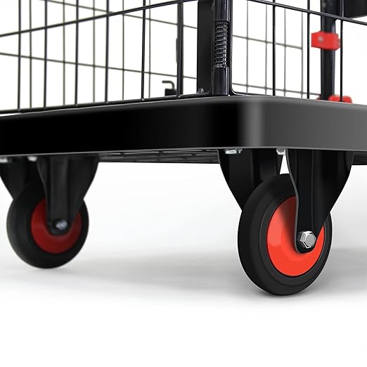[90x60cm][With Cage] Heavy Duty Hand Push Foldable Platform Trolley Cage Cart (Max Load 300KG)