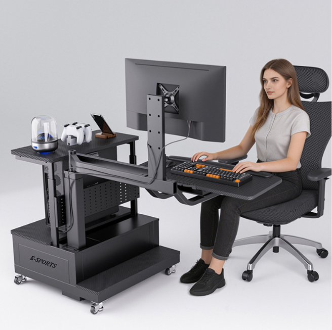 Load image into Gallery viewer, Electric Height Adjustable Rotation Mobile Office Warehouse Workbench Work Station Gaming Table Desk
