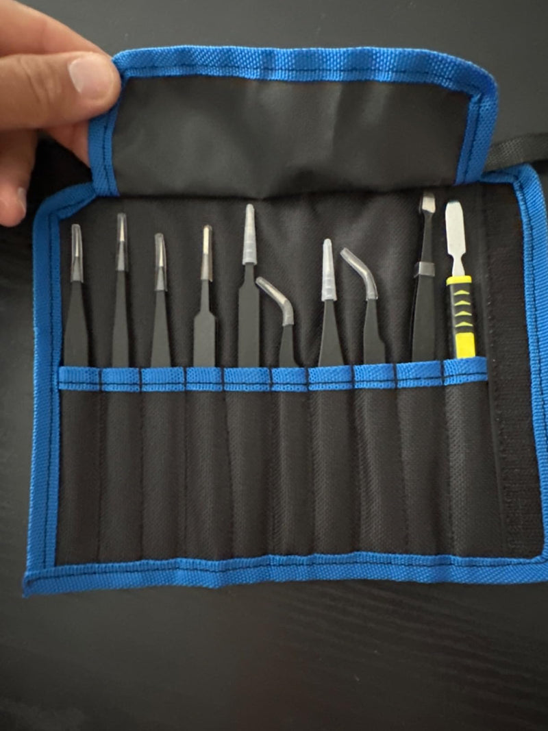 Load image into Gallery viewer, 10-Piece Precision Tweezers Set – ESD Anti-Static Stainless Steel Kit with Storage Pouch

