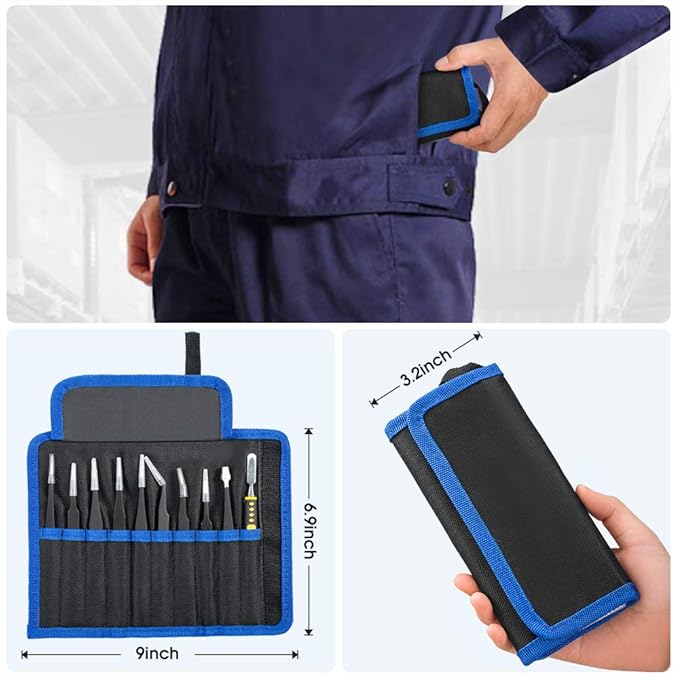 Load image into Gallery viewer, 10-Piece Precision Tweezers Set – ESD Anti-Static Stainless Steel Kit with Storage Pouch
