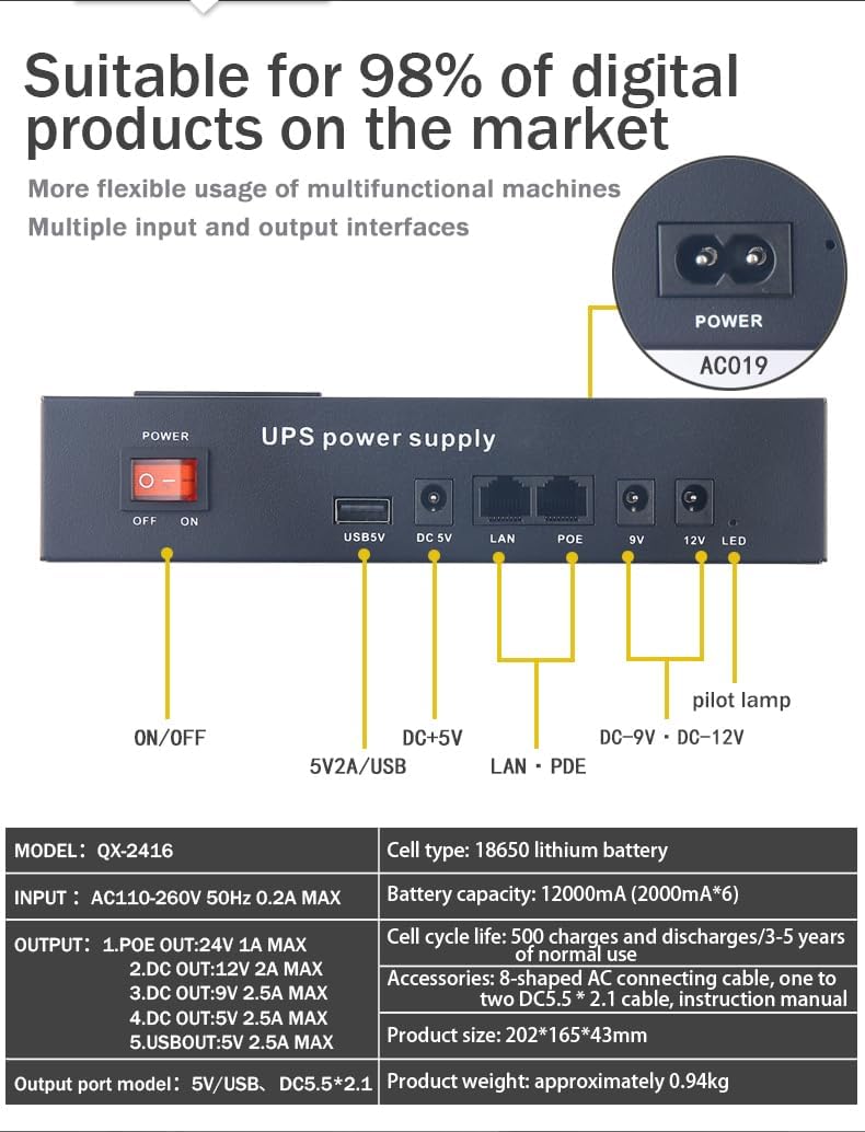 Load image into Gallery viewer, [12000mAh] Universal Mini UPS Battery Backup For WIFI Router, Modem, POE Switch, Security Camera CCTV &amp; Alarm &amp; Attendance Machine LED Light - Polar Tech Australia
