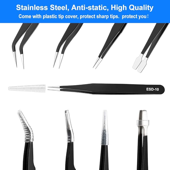 Load image into Gallery viewer, 10-Piece Precision Tweezers Set – ESD Anti-Static Stainless Steel Kit with Storage Pouch

