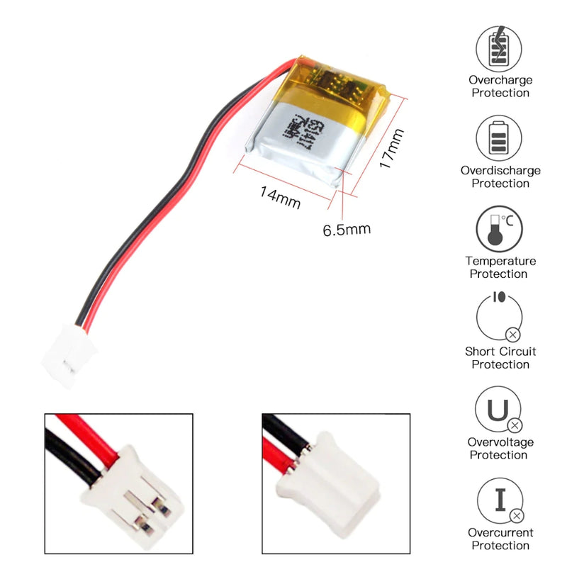 Chargez l&#39;image dans la visionneuse de la galerie, [PH2.0-JST Connector][651417] Universal 75mAh 3.7V Rechargeable Li-Ion Lithium Polymer Battery - Polar Tech Australia
