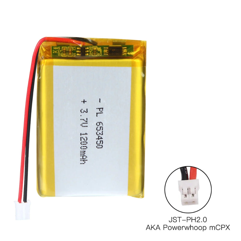 Cargue la imagen en el visor de la galería, [PH2.0-JST Connector][653450] Universal 1200mAh 3.7V Rechargeable Li-Ion Lithium Polymer Battery - Polar Tech Australia
