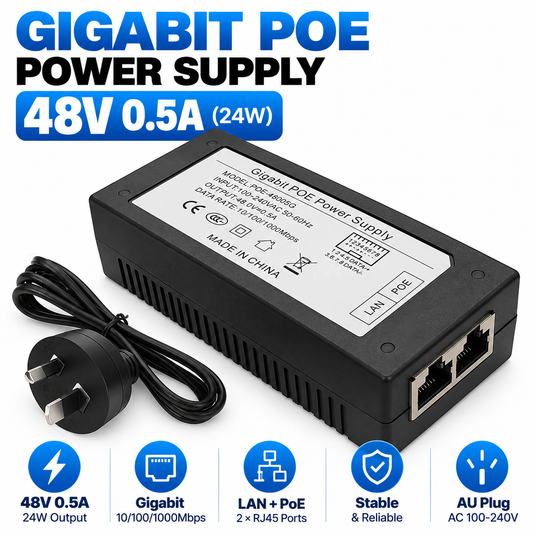 48V 0.5A PoE Injector Power Adapter 24W Ethernet Power Supply for IP Camera Wireless AP & Network Bridge - Polar Tech Australia