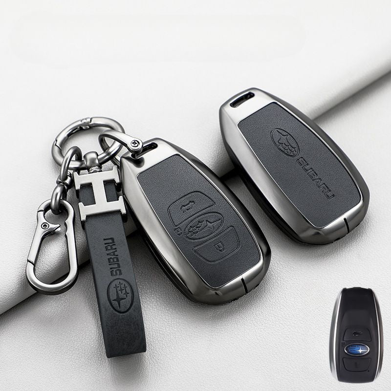 Chargez l&#39;image dans la visionneuse de la galerie, Subaru Zinc Alloy + PU Leather Car Key Fob Protective Cover Case For Outback, Forester, Impreza, WRX, XV, Crosstrek, Legacy
