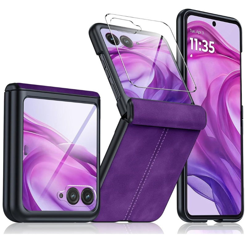 Chargez l&#39;image dans la visionneuse de la galerie, Motorola Moto Razr 50 Ultra/Razr Plus 2024 - Hinge Protection &amp; Thin PU Leather Matte PC Shockproof Case - Polar Tech Australia
