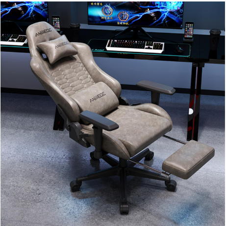 Luxury Vintage Leather Ergonomic Designed Gaming Chair 360° Rotation and Adjustable Armrests (Grey)