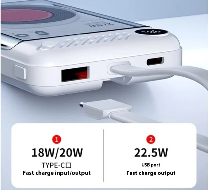 Cargue la imagen en el visor de la galería, [10000mAh &amp; 20000mAh] Portable Power Bank Built-in USB-C Wire &amp; MagSafe Compatible Magnetic Wireless 22.5W Fast Chargeing With USB-C and USB-A Port
