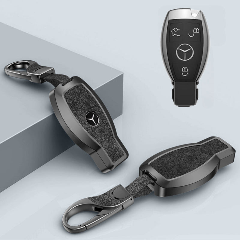 Chargez l&#39;image dans la visionneuse de la galerie, Mercedes Benz Aluminum Alloy Leather Car Key Fob Protection Case Cover For Benz A, C, E, S, G-Class, GLA, GLB, GLC, GLE, GLS, CLA, CLS, EQC
