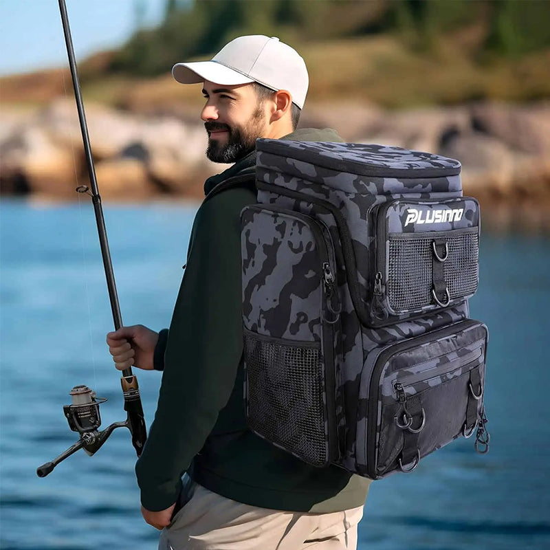 Cargue la imagen en el visor de la galería, Fishing Backpack with Rod Holder, Tackle Organizer Box &amp; Hiking Storage
