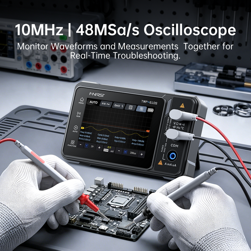 Cargue la imagen en el visor de la galería, [TMP-600, TMP-610S] FNIRSI 3-in-1 Digital Multimeter DSO DDS Generator 60,000 Counts TRMS Bluetooth App Sync
