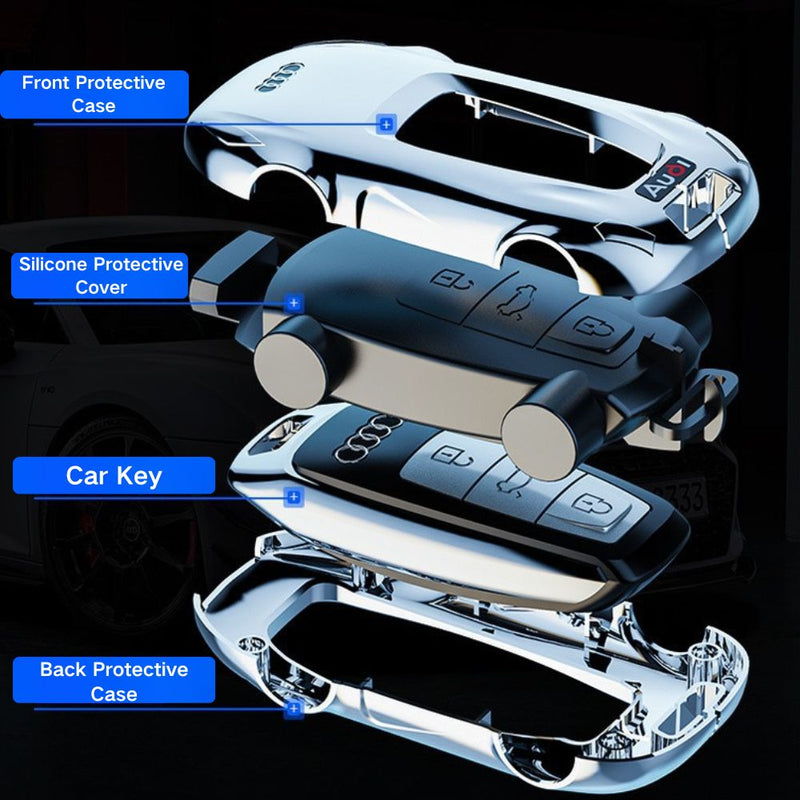 Load image into Gallery viewer, Audi Zinc Alloy Silicone Car Key Fob Case Cover For A3, A4, A5, A6, A8, Q2, Q5, Q7, Q8, e-tron
