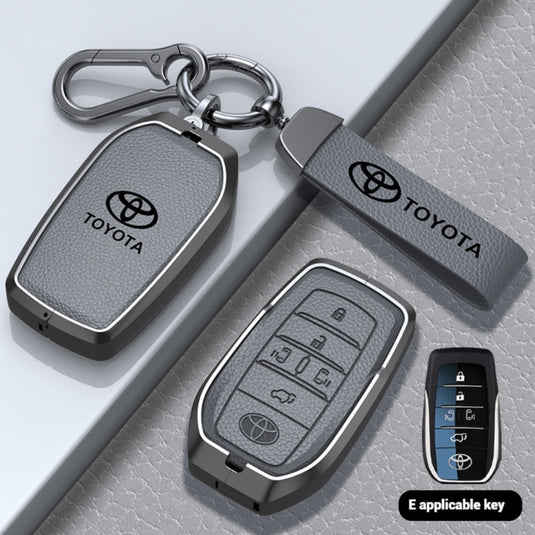 Toyota Zinc Alloy with Genuine Leather Full-Coverage Car Key Fob Protective Case Cover For RAV4, Camry, C-HR, Corolla, Prado, Prius