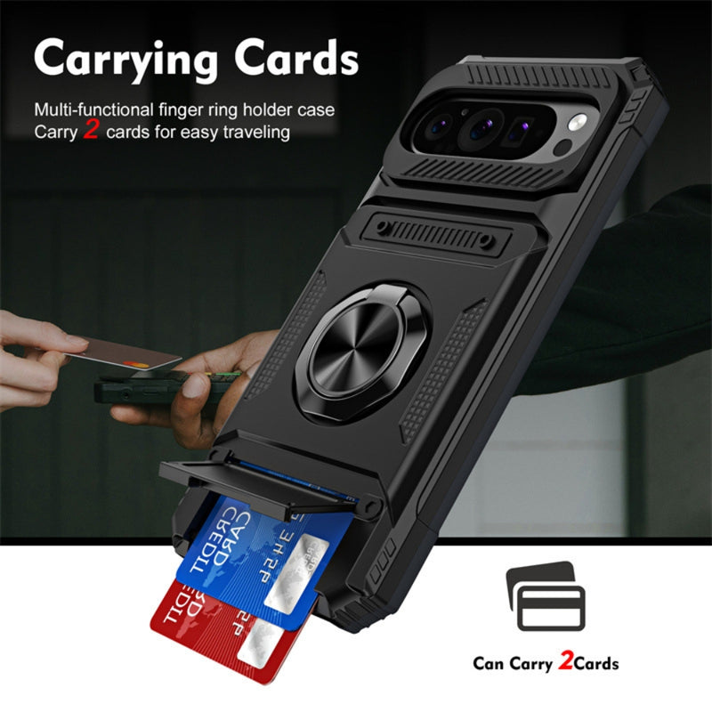 Cargue la imagen en el visor de la galería, Google Pixel 9 Pro XL - TPU+PC Shockproof Card Slot Phone Case with Metal Ring Holder - Polar Tech Australia
