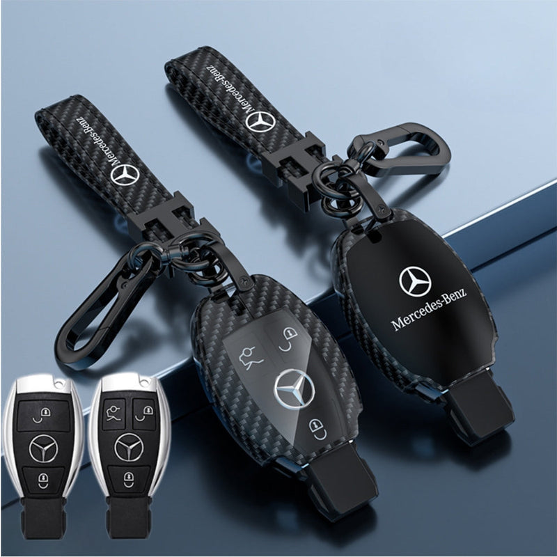 Cargue la imagen en el visor de la galería, Mercedes Benz Zinc Alloy + Carbon Fiber Texture Car Key Fob Case Cover For Benz A, B, C, E, S, G-Class, GLA, GLB, GLC, GLE, GLS, CLA, CLS, EQC
