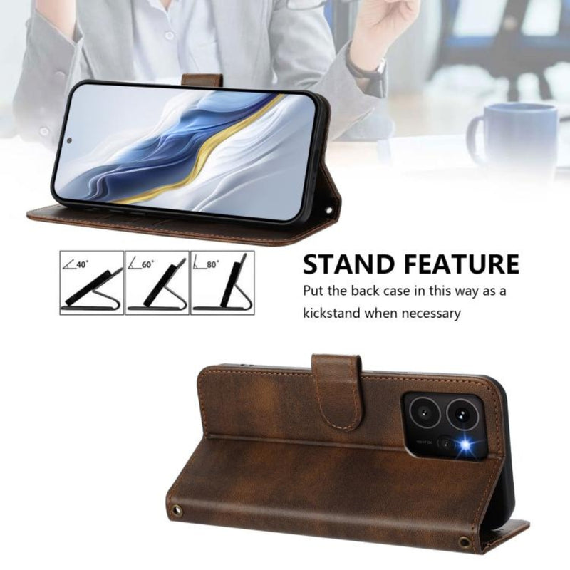 Cargue la imagen en el visor de la galería, HMD Skyline - Line Splicing Buckle Retro Leather Phone Case
