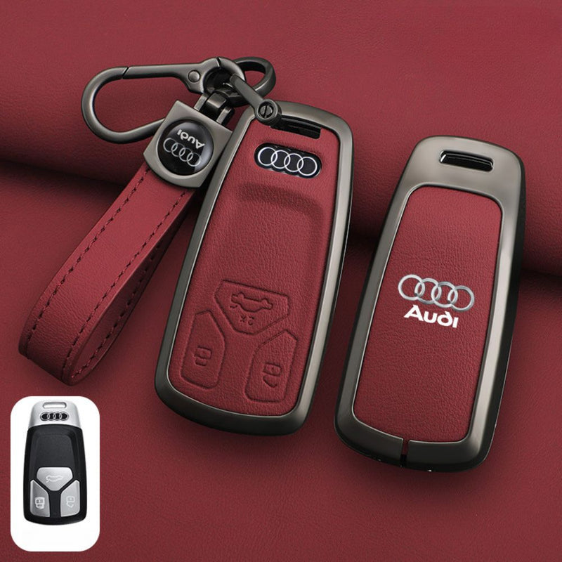 Load image into Gallery viewer, Audi Zinc Alloy + Leather Car Key Fob Case Cover For A4, A5, A6,A8, Q2, Q5, Q7
