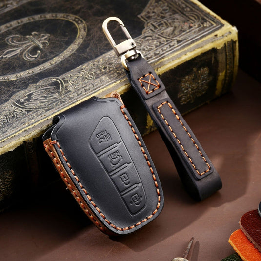 Hyundai Handcrafted Genuine Leather Car Key Fob Protective Case Cover For Santa Fe, Sport, Ix45, Equus, Centennial, Genesis G80, Grandeur, Azera