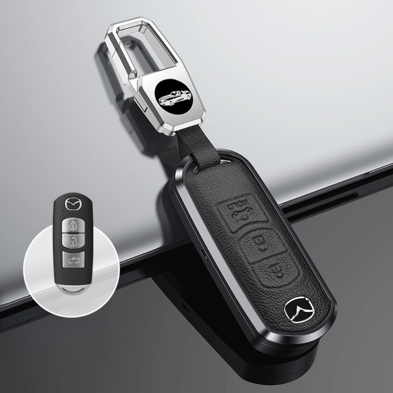 Chargez l&#39;image dans la visionneuse de la galerie, Mazda Aluminum Alloy Genuine Leather Car Key Fob Cover Case For MX-5, CX-5, CX-7, CX-9, Mazda 6
