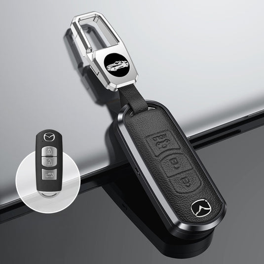 Mazda Aluminum Alloy Genuine Leather Car Key Fob Cover Case For MX-5, CX-5, CX-7, CX-9, Mazda 6