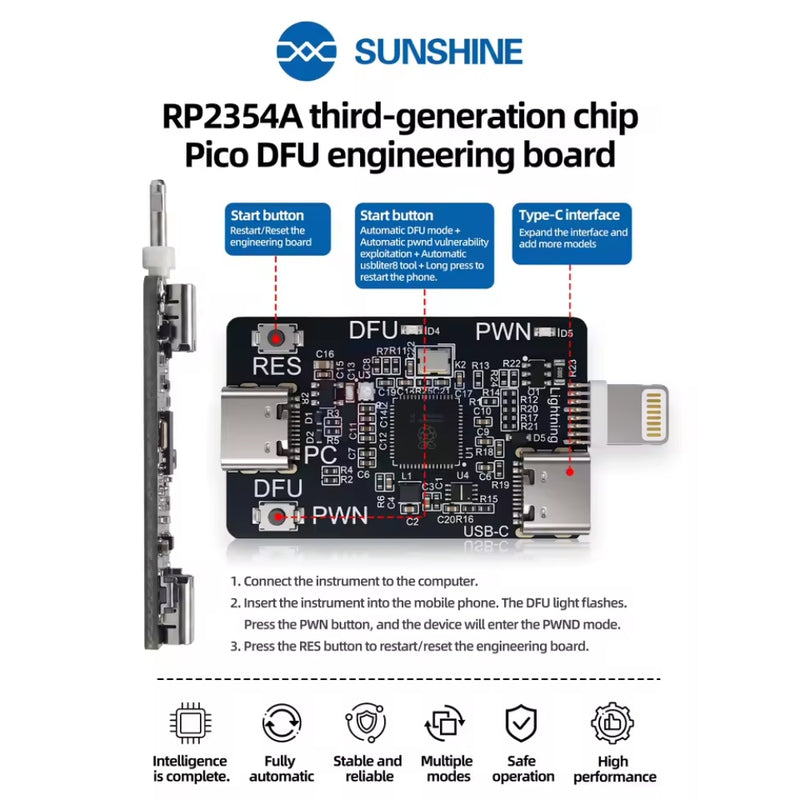 Chargez l'image dans la visionneuse de la galerie, SUNSHINE RP2354A DFU Engineering Board iPhone PWN Mode Tool A12/A13 Device Repair Tool
