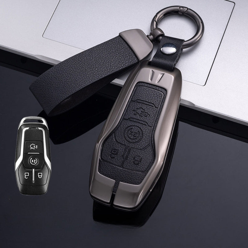 Chargez l&#39;image dans la visionneuse de la galerie, Ford Zinc Alloy Leather Folding Car Key Fob Case Cover For Ranger, Mustang, Everest, Escape, Puma, Transit, Focus, Fiesta, Ranger Raptor, Mondeo
