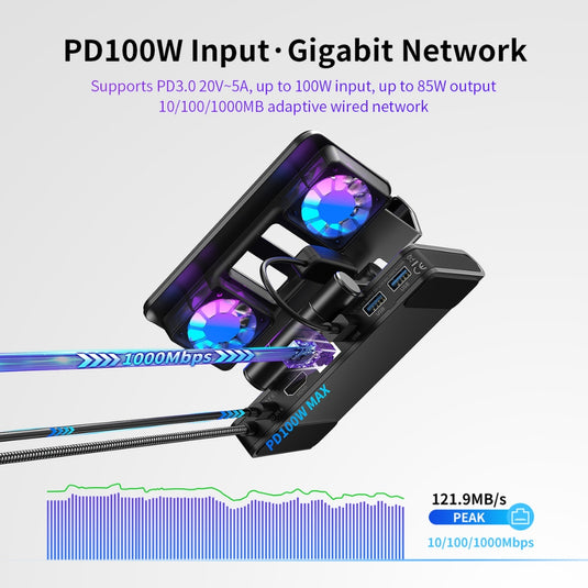 Nintendo Switch 2 - 100W Docking Station Cooling Fan Base Compatible with ROG Ally / Ally X / Steam Deck