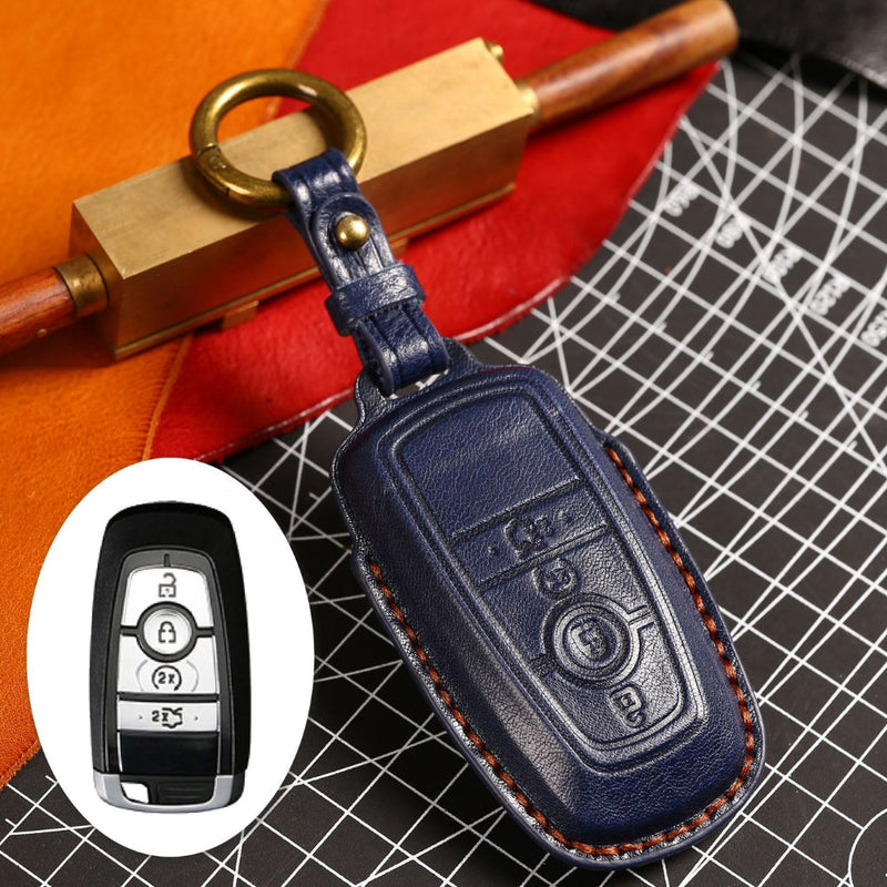 Chargez l&#39;image dans la visionneuse de la galerie, Ford Handcrafted Genuine Leather Folding Car Key Fob Protective Case Cover For Raptor F-150, Focus, Escort, Mondeo, Edge, Explorer, Mustang
