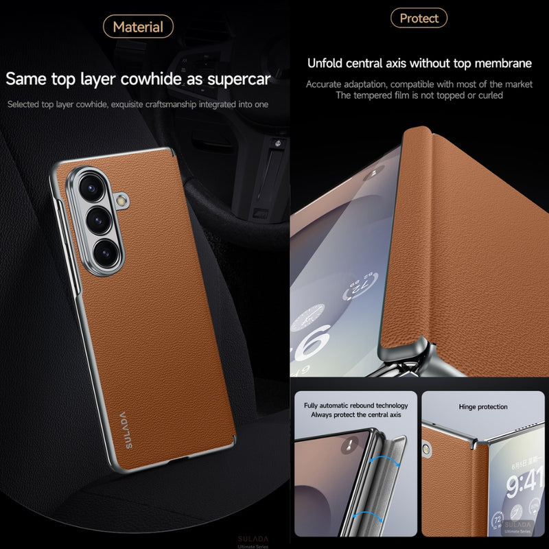 Cargue la imagen en el visor de la galería, Samsung Galaxy Z Fold7 5G - SULADA Frameless Cowhide Leather PC Phone Case
