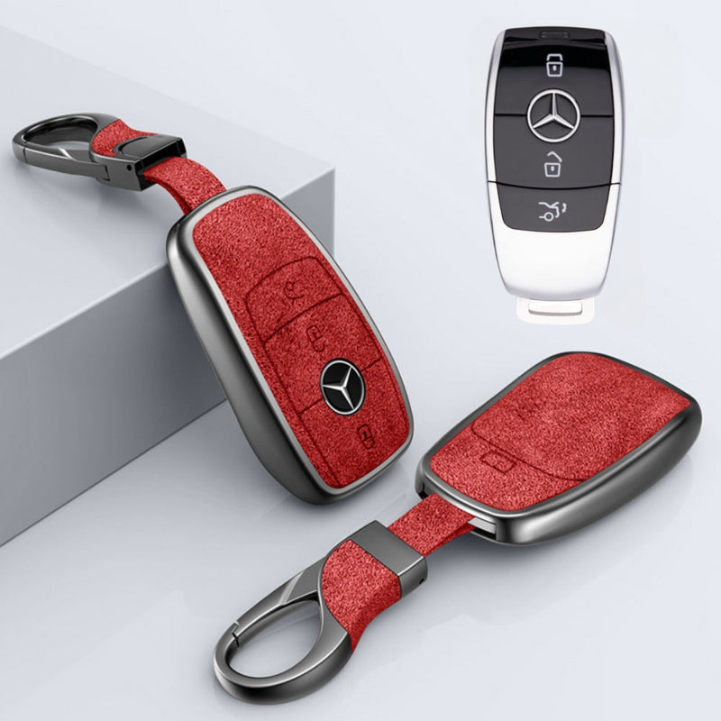 Chargez l&#39;image dans la visionneuse de la galerie, Mercedes Benz Aluminum Alloy Leather Car Key Fob Protection Case Cover For Benz A, C, E, S, G-Class, GLA, GLB, GLC, GLE, GLS, CLA, CLS, EQC
