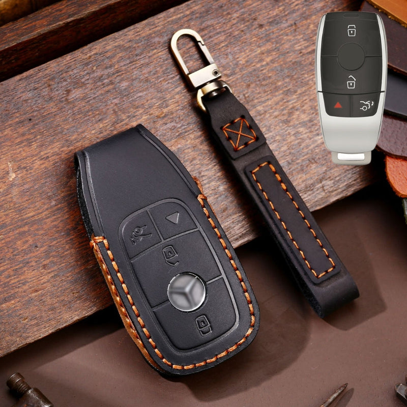 Chargez l&#39;image dans la visionneuse de la galerie, Mercedes Benz Handcrafted Genuine Leather Car Key Fob Protective Cover Case For Benz E-Class
