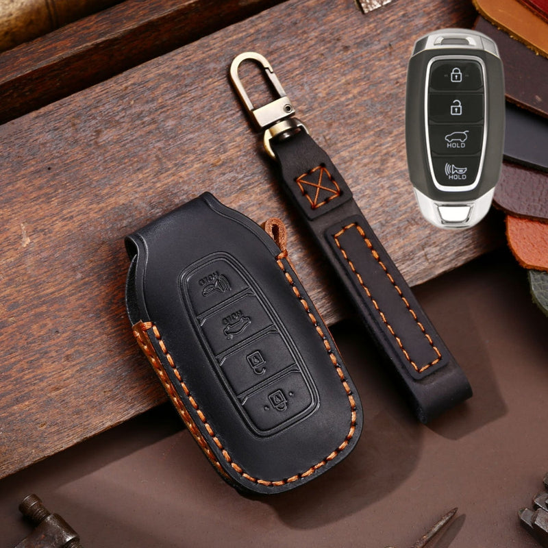 Load image into Gallery viewer, Hyundai Handcrafted Genuine Leather Car Key Fob Protective Case Cover For Santa Fe, Tucson, Palisade, Kona, Santa Fe, Azera
