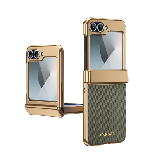 Samsung Galaxy Z Flip8 5G - Electroplated Vegan Leather Full-Body Shockproof Phone Case