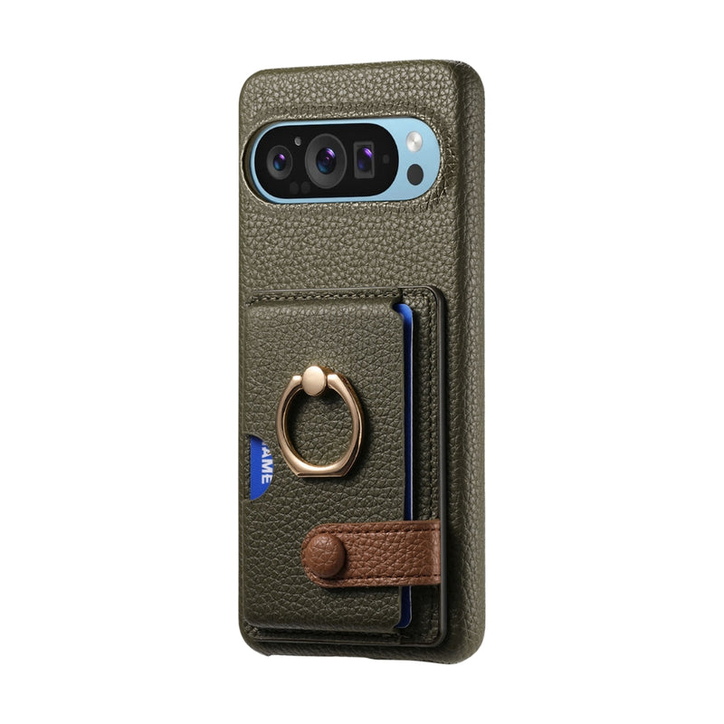Cargue la imagen en el visor de la galería, Google Pixel 10 / 10 Pro - Retro PU Leather Shockproof Phone Case with Ring Holder &amp; Card Slot
