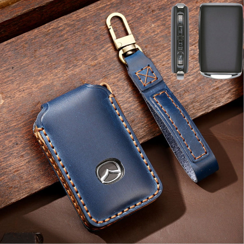 Load image into Gallery viewer, Mazda Handcrafted Genuine Leather Folding Car Key Fob Case Cover For CX-5, CX-3, CX-30, CX-9
